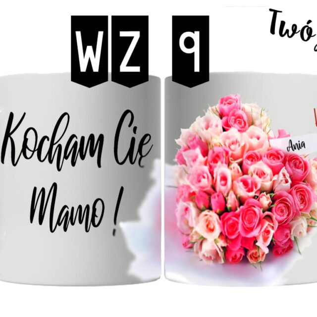 Biały kubek ceramiczny Kocham Cię Mamo prezent na Dzień Matki 300 ml