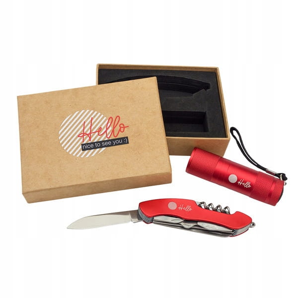 Zestaw narzędzi w pudełku Multitool + latarka - czerwony - obrazek 10