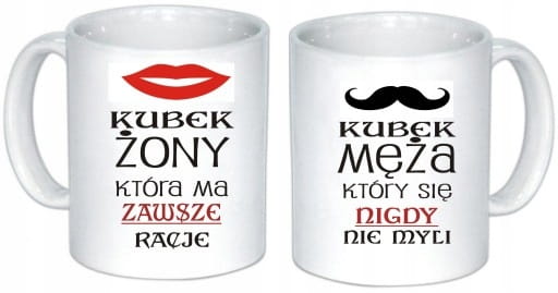 Komplet Kubków dla Męża i Żony + Kartoniki
