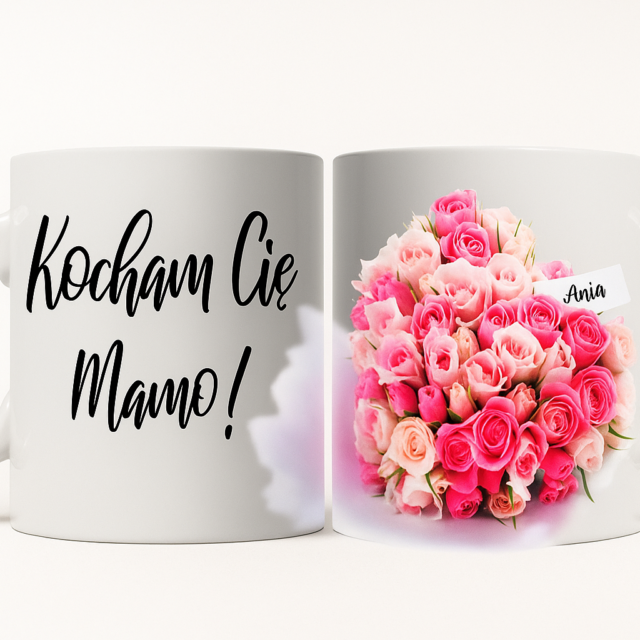 Biały kubek ceramiczny Kocham Cię Mamo prezent na Dzień Matki 300 ml