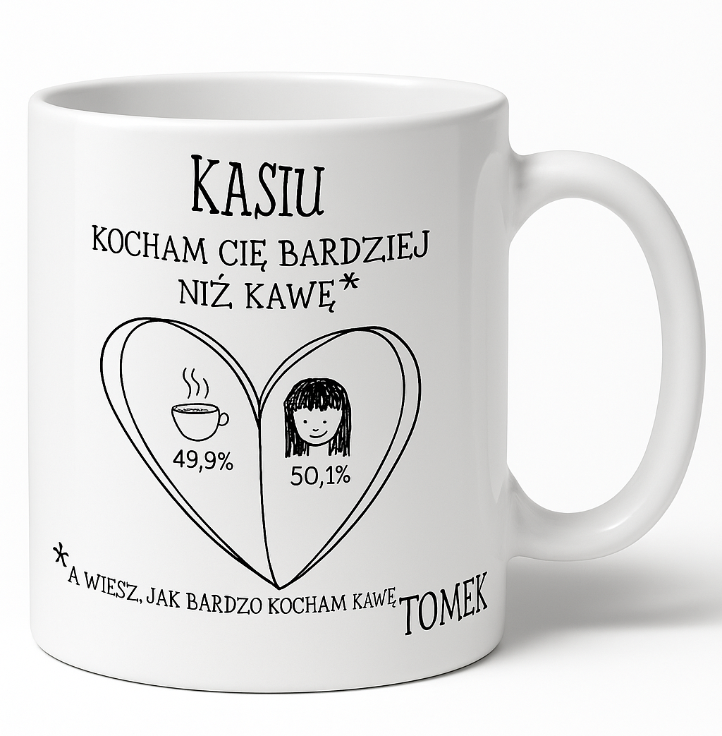 Kubek - Kocham Cię bardziej niż Kawę + dowolne imię