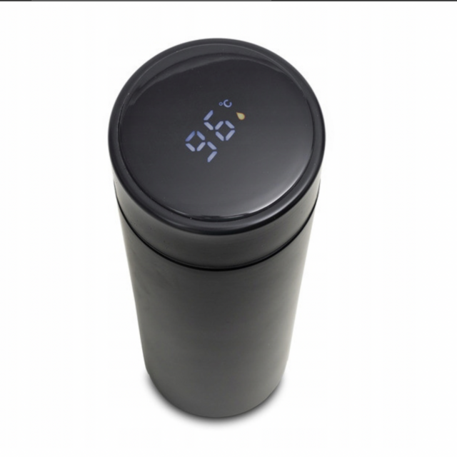 Kubek próżniowy z termometrem, 420 ml - czarny