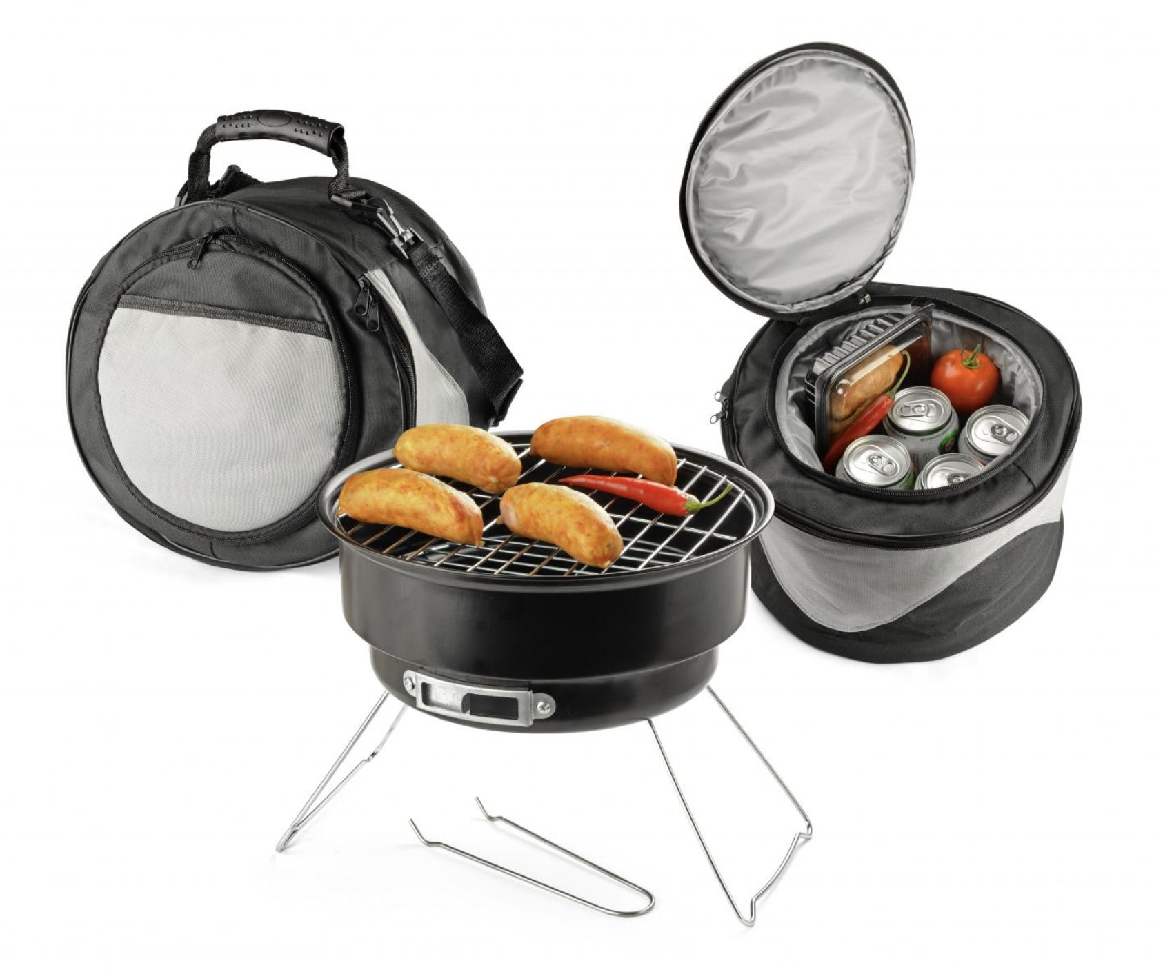 Grill turystyczny przenośny + torba termiczna 3w1 + fartuch kuchenny